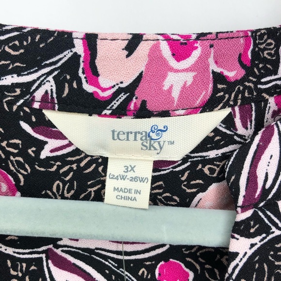 TERRA & SKY dress in black, pink, purple floral pattern with ruffled fla… - Picture 8 of 11
